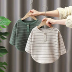 Rice Fields Long Sleeve Stripes Cotton Kids Shirt