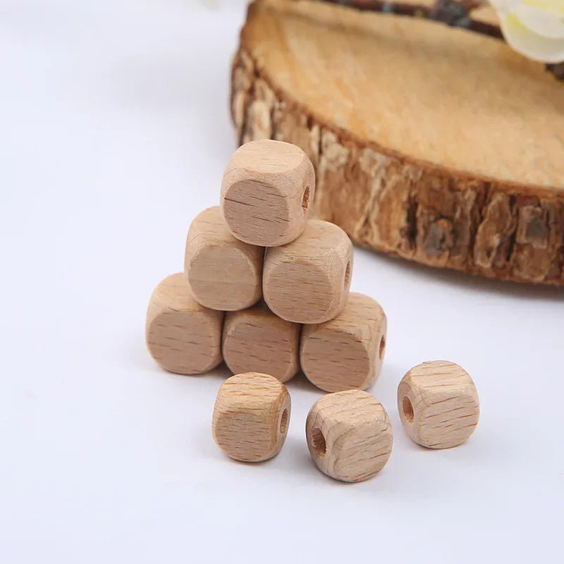 100Pcs Wood Cube Jewelry Making Beads For Bracelets Necklaces