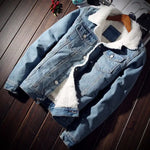 Winter Fleece-lined Denim Jacket Men's Slimming Cotton Coat Top Thickened Sheep Fleece Lining Casual Scene