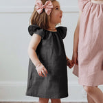 Pink Dahlia Bamboo Linen Girls Dress