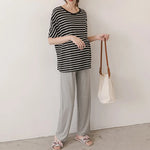 Pregnant Women Summer Thin Cotton Wide Leg Pants Loose Maternity Abdomen Trousers High Waist Pregnancy Full Length Belly Pants