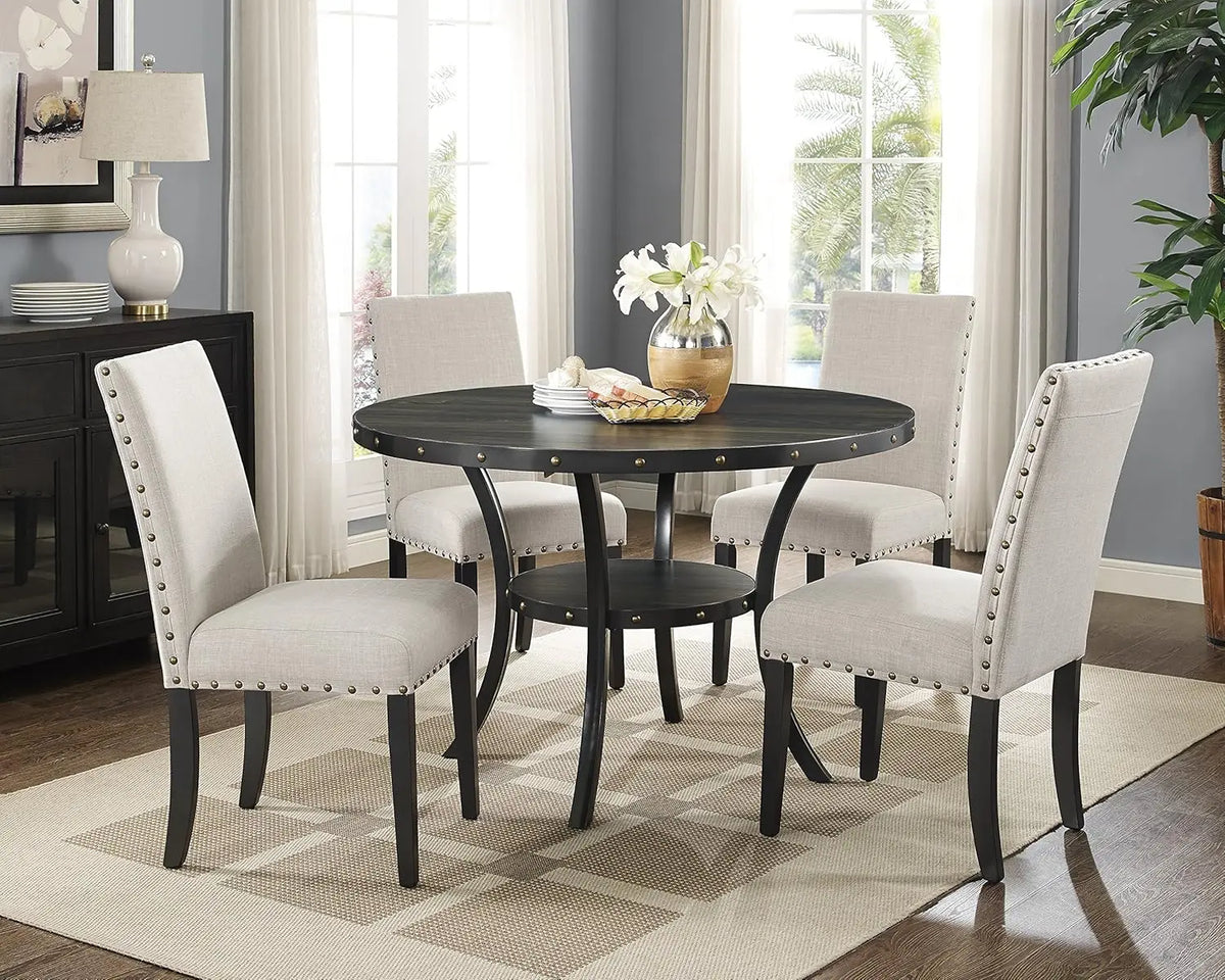 Biony Tan Fabric Dining Chairs with Nailhead Trim Set of 2 Brown Tan 18"D X 25"W X 38"H Wood Linen Cotton