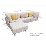 Golden Pear L-Shaped 4 Seat Cotton Linen Sofa with Pillows