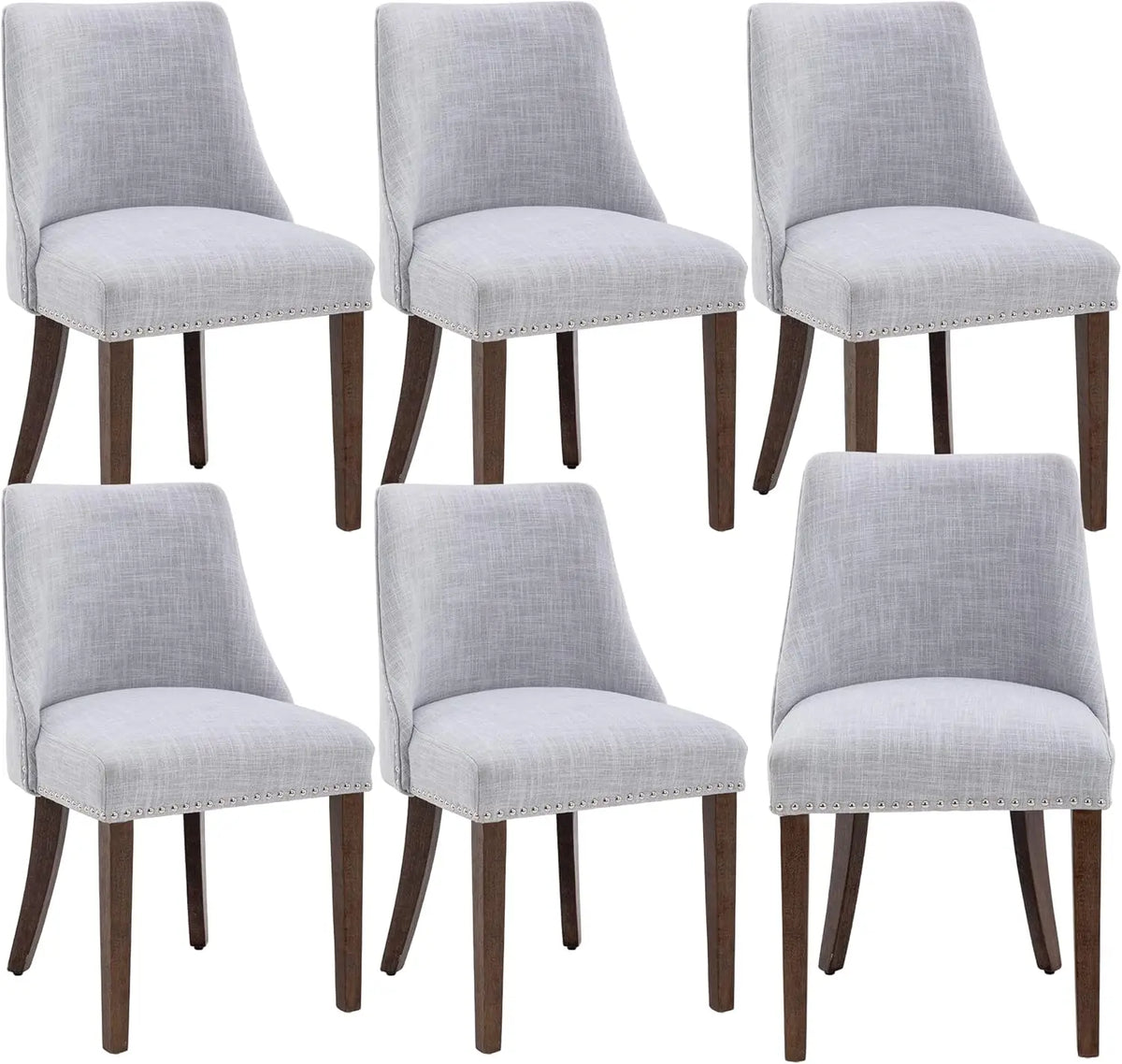 Mid Century Modern Linen Dining Chairs Set with Wood Legs