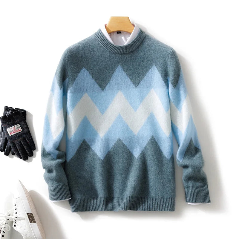 Azul Pathways Zig Zag 100% Merino Wool Cashmere Mens Sweater