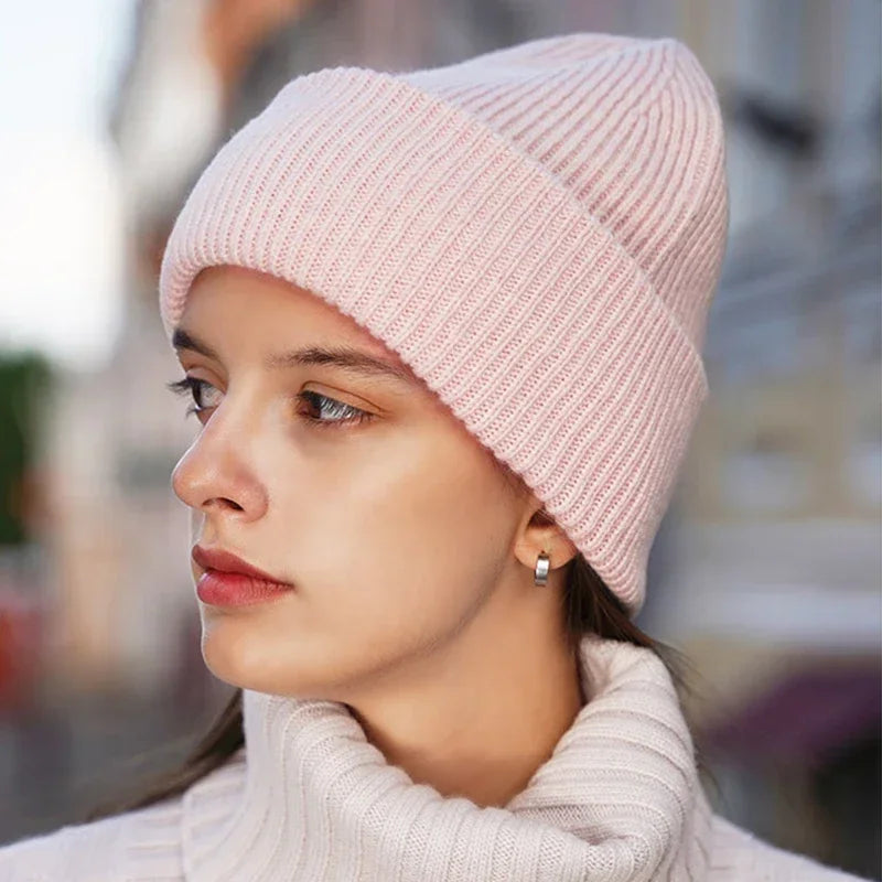 100% Pure Wool Hat and Cap for Women Men Knitted Beanies Winter Warm Thicken Hat Unisex Skullies Beanie Femme Solid Wool Hat