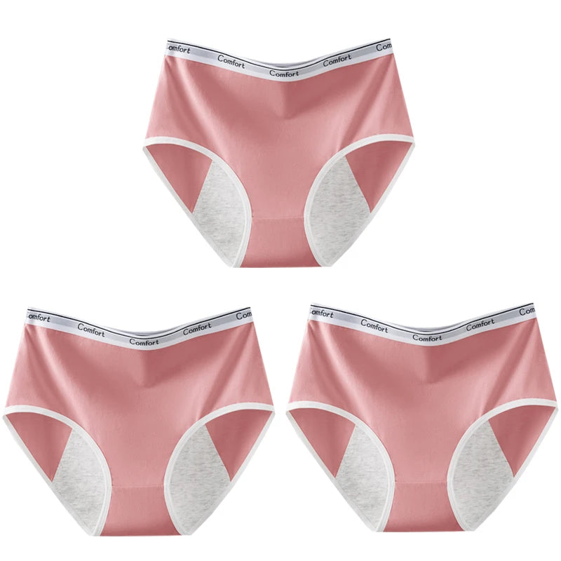 3pcs Girl Menstrual Panties Women's Physiological Briefs Ladies Period Leak Proof Panty High Waist Cotton Underwear