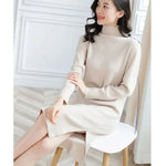 BirdTree, 100%Pure Cashmere Elegant Dresses, Women High Collar Solid Color, OL Commute Knit Dress, 2024 Autumn Winter D47948QM