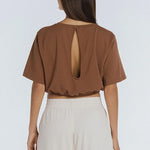 Brown Daylilies Open Back Viscose Womens Top