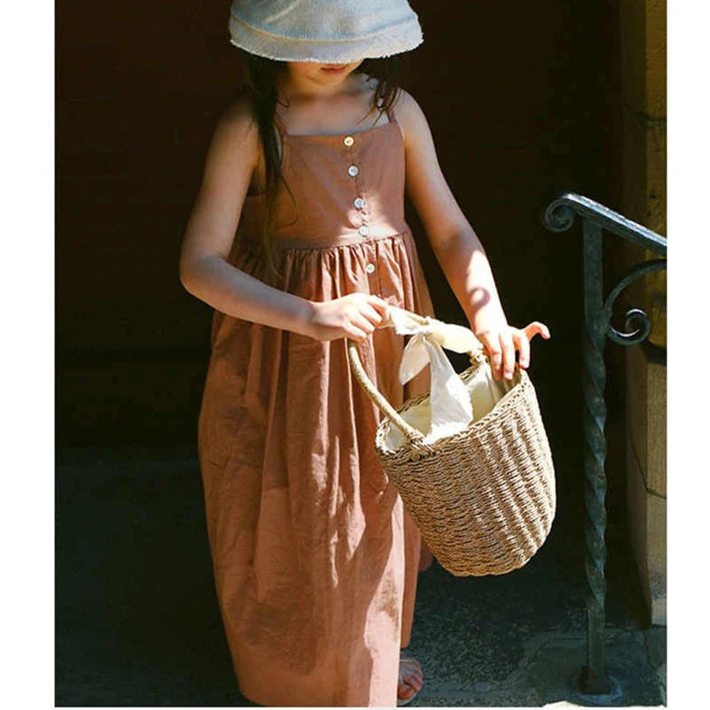 Summer Grapefruit Linen Viscose Girls Dress