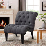 Accent Chair for Bedroom Living Room Chairs Tufted Upholstered Lounge Chair with Wood Legs Linen Fabric