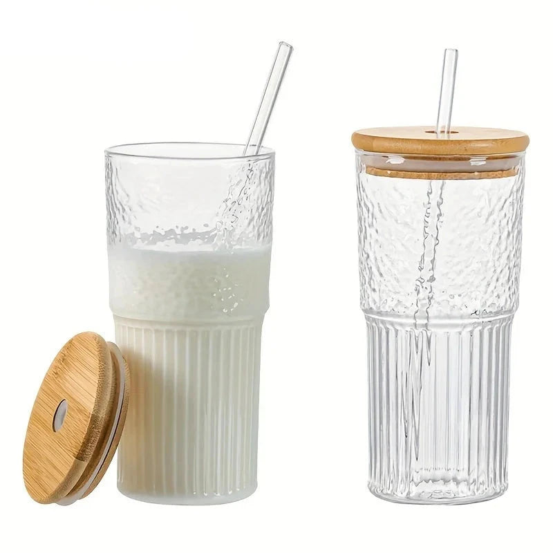 Healthy Flow 17oz Ribbed Glass Cups With Lid