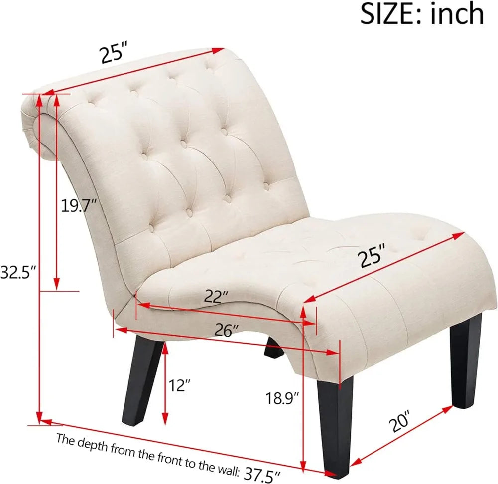 Accent Chair for Bedroom Living Room Chairs Tufted Upholstered Lounge Chair with Wood Legs Linen Fabric