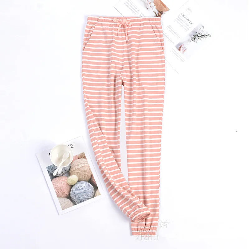 Large Size Casual Cotton Pajamas Pant For Women New Striped Comfortable Sleepwear Pants Autumn Winter Home Wear Trousers 4XL