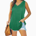 Summer V Neck Tank Tops For Women Elegant Solid Color Cotton Tank Tops Casual Loose Fit Sleeveless Shirt