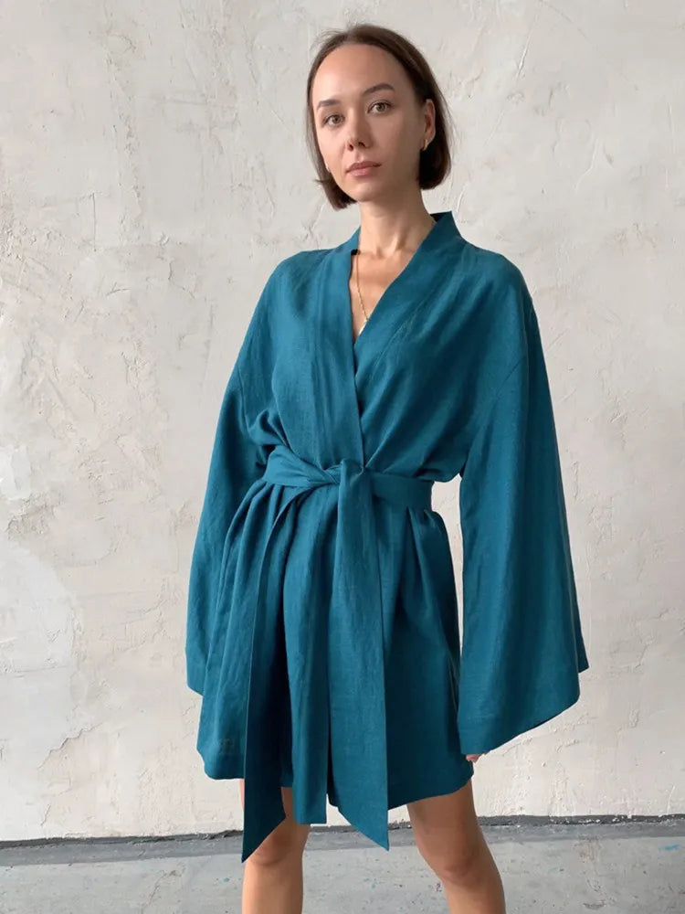 Blueberry Harvest Long Sleeve Cotton Womens Robe