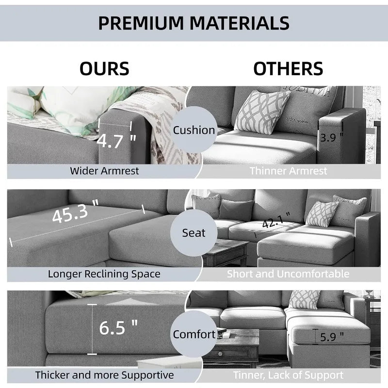 Scandinavia Dusk 3-Seat Convertible Sectional Cotton Sofa