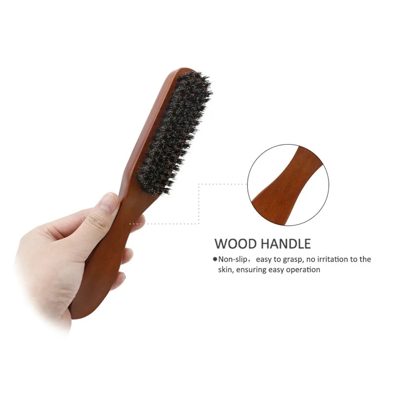 Professional Soft Boar Bristle Wood Beard Brush Hairdresser Shaving Brush Comb Men Mustache Comb Kit With Gift Bag Hair Comb Set