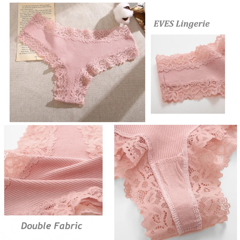 3PCS/Set Sexy Lace Panties for Women Cotton Brazilian Panties Female Low Rise Breathable Underwear Solid Colors Floral Lingerie