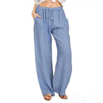 Blue Oceans Drawstring Cotton Linen Womens Pants