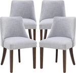 Mid Century Modern Linen Dining Chairs Set with Wood Legs