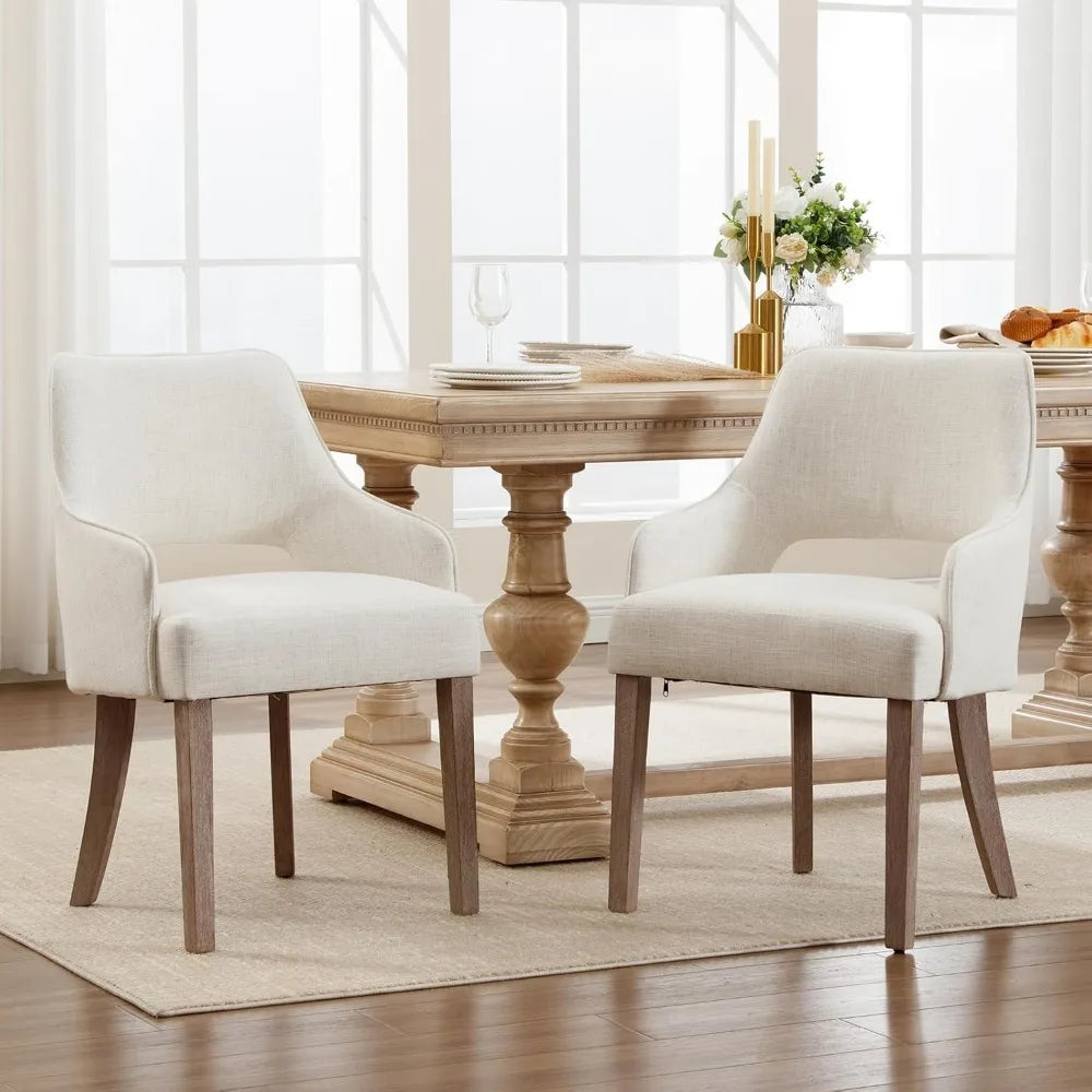 Linen Fabric Dining Chairs Set of 4 Upholstered Side Chairs Farmhouse Accent Chairs with Open Back Wood Legs for Dining Room