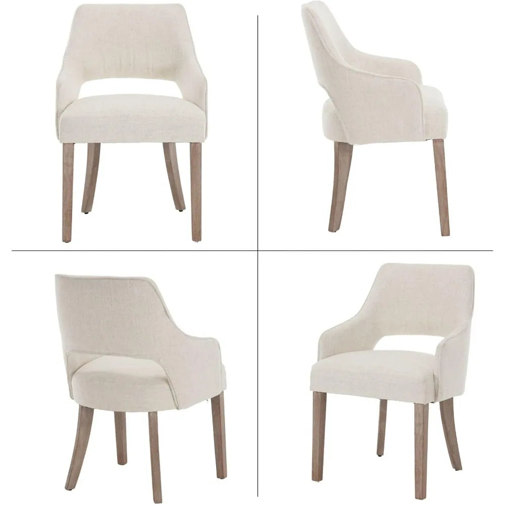 Linen Dining Chairs Set of 4 Upholstered Accent Chairs Side Chair with Wood Legs for Living Room/Dining Room/Bedroom/Restaurant