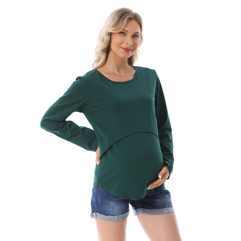 2024NEW Long Sleeve Pregnancy Maternity Clothes Breast Feeding Tops For Pregnant Women Nursing Top Postpartumn T-shirt Big Size