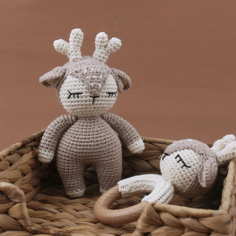 Forest Deer Crochet 2Pcs Non-Toxic Wood Cotton Baby Teether