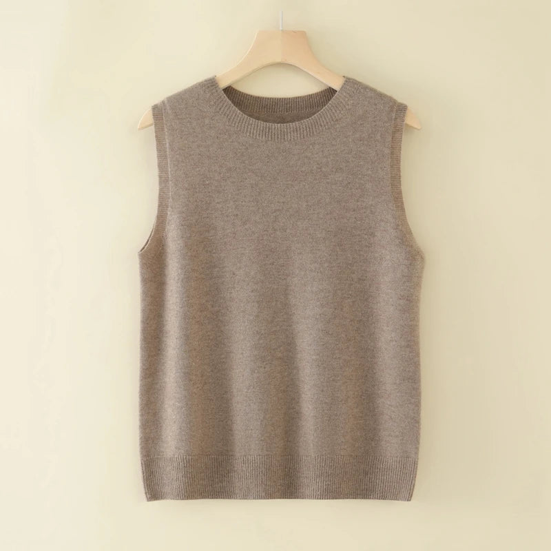 Spice Pear Sleeveless Knit 100% Cashmere Womens Tank Top