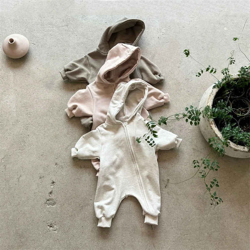 Natures Hues Hooded Organic Cotton Baby Boys & Girls Romper