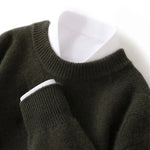 Men's 100% merino wool round neck cashmere sweater thick warm sweater long sleeve business casual pullover in autum