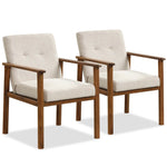 2 PCS Modern Accent Chair Upholstered Linen Fabric Armchair with Solid Wood Legs