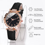 Starry Sky 6Pcs Quartz Bracelet Quartz Stainless Steel Leather Womens Watch Set