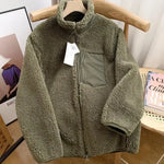 Autumn and Winter Japanese Thick Fleece Stand Neck Jacket Couple Zipper Loose Warm Lamb Wool Coat Solid color jacket