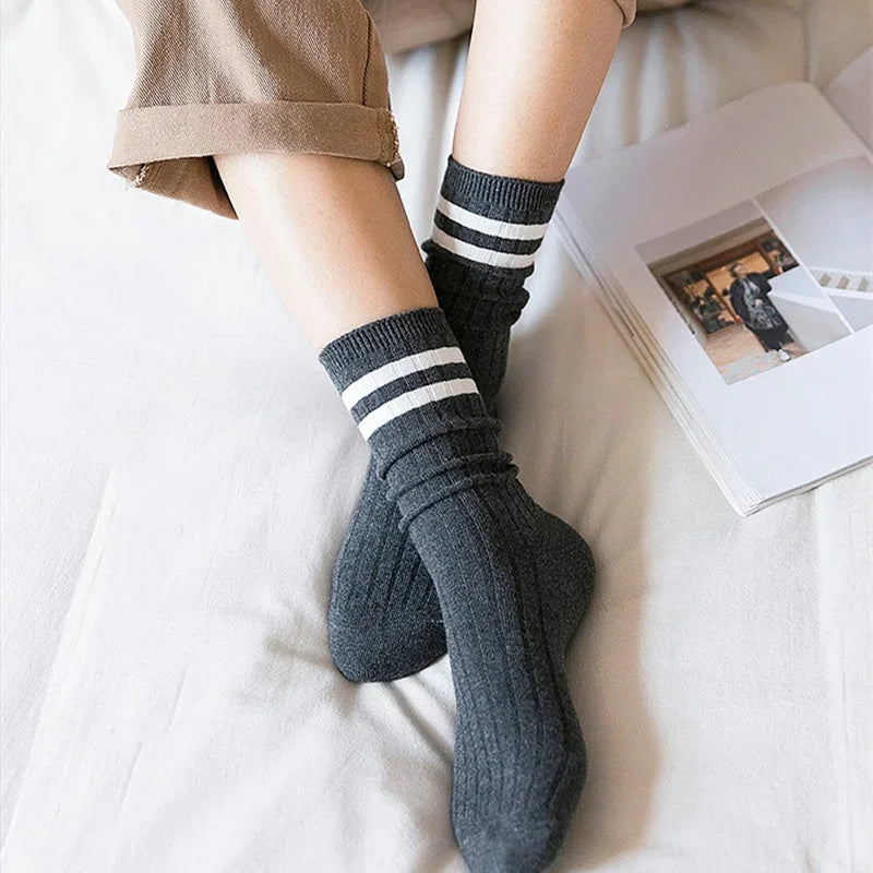 Agave Syrup Stripes 2Pcs Long Cotton Womens Socks