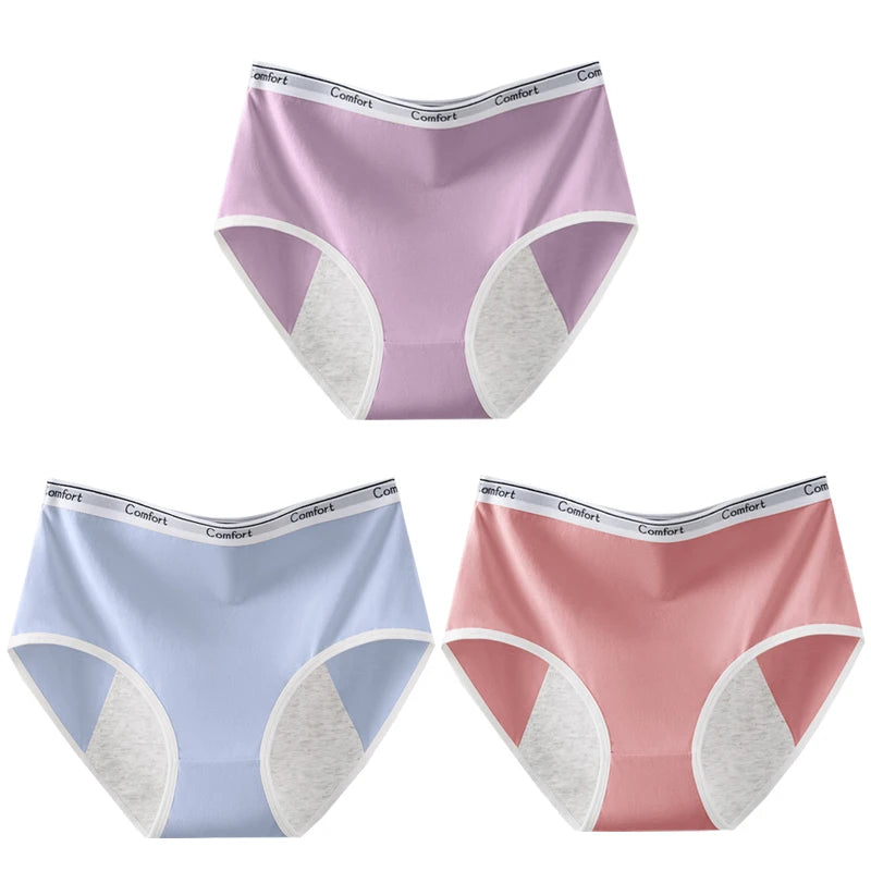 3pcs Girl Menstrual Panties Women's Physiological Briefs Ladies Period Leak Proof Panty High Waist Cotton Underwear