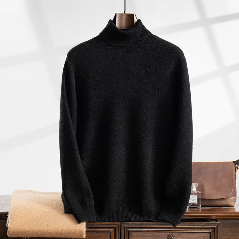 Air layer autumn and winter new 100% cashmere men's lapel sweater loose fashion pullover slim warm knit solid color long sleeve