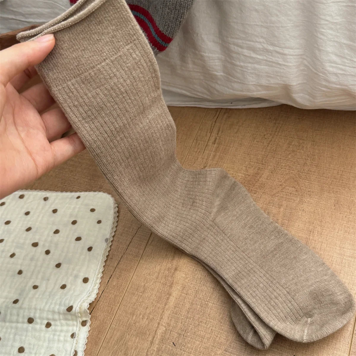 Curled Mulberry Silk Wool Long Stocking Women's College Style Winter Solid Color Stacking Socks Fashion Boneless Socks