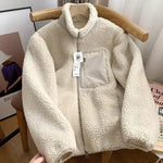 Autumn and Winter Japanese Thick Fleece Stand Neck Jacket Couple Zipper Loose Warm Lamb Wool Coat Solid color jacket