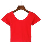 Stretch Women Cotton Sexy U Neck Crop Top 2024 Girls Short Sleeve Female Fashion Best Sell Popular Tee Top T-shirt Hot Sale