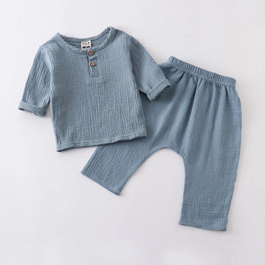 Blueberry Bloom Cotton Linen 2 Pcs Shirt Pant Baby Set
