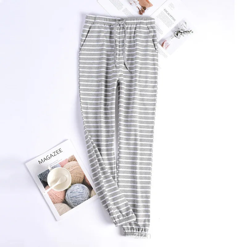 Large Size Casual Cotton Pajamas Pant For Women New Striped Comfortable Sleepwear Pants Autumn Winter Home Wear Trousers 4XL