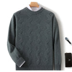 Men's 100% merino wool round neck cashmere sweater thick warm sweater long sleeve business casual pullover in autum