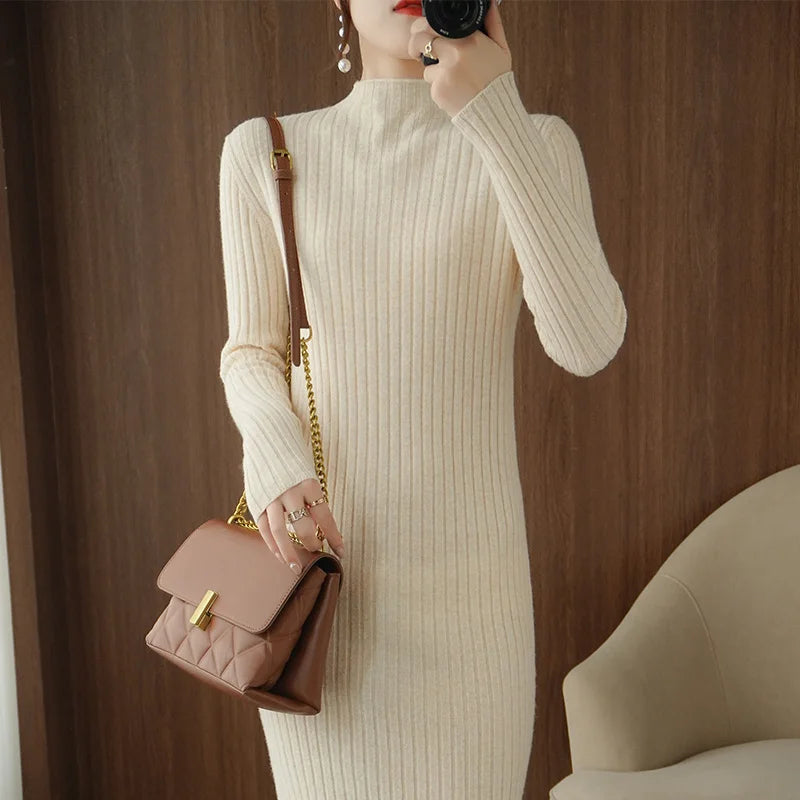 Snow White Long Sleeve Knit Sweater Cashmere Womens Dress