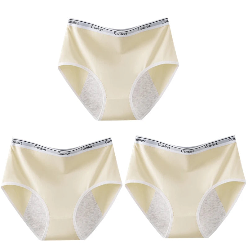 3pcs Girl Menstrual Panties Women's Physiological Briefs Ladies Period Leak Proof Panty High Waist Cotton Underwear