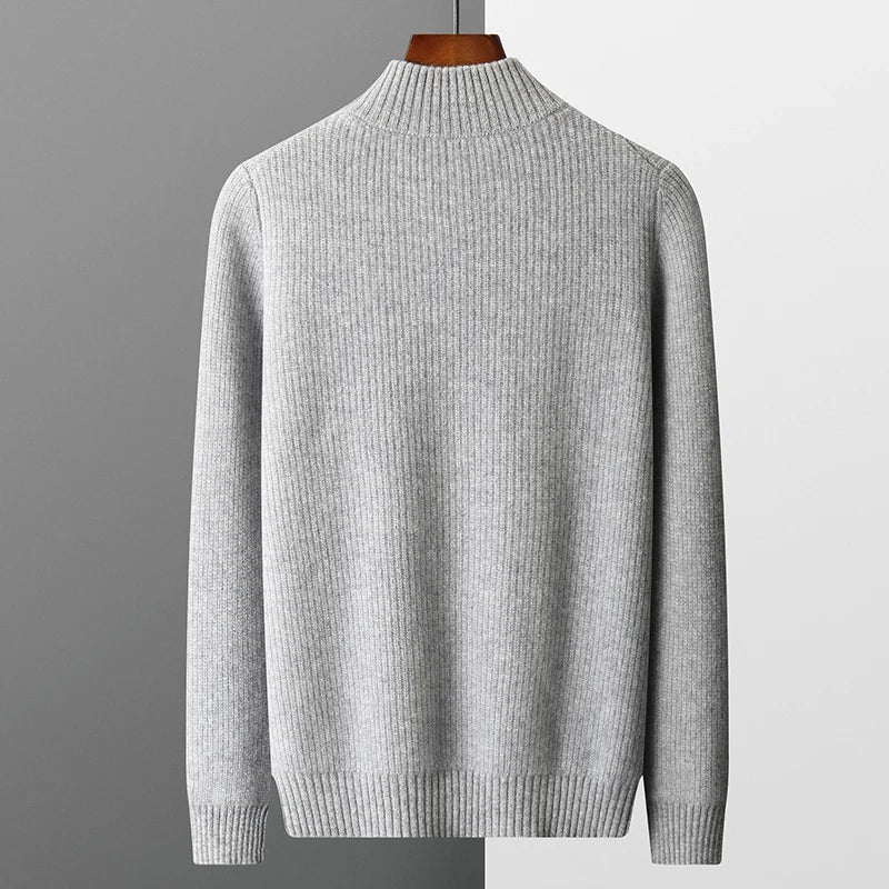 Autumn and winter new 100% pure sweater men's round neck cardigan loose thick sweater business casual cashmere sweater.