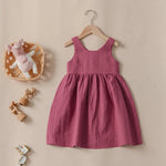 Summer Girl's Retro Linen Dress New Baby Girl V-Neck Sleeveless Casual Button Cotton And Linen Dresses Kids Clothes TZ018