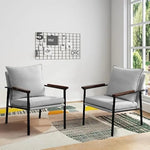 2Pcs Mid-Century Metal Wood Cotton Linen Modern Armchair with Wide Solid Wood armrests