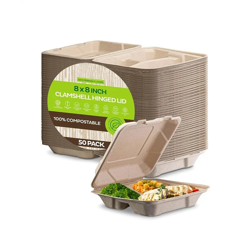 Healthy Eats 50-Pack Disposable Plate Biodegradable Sugarcane Containers